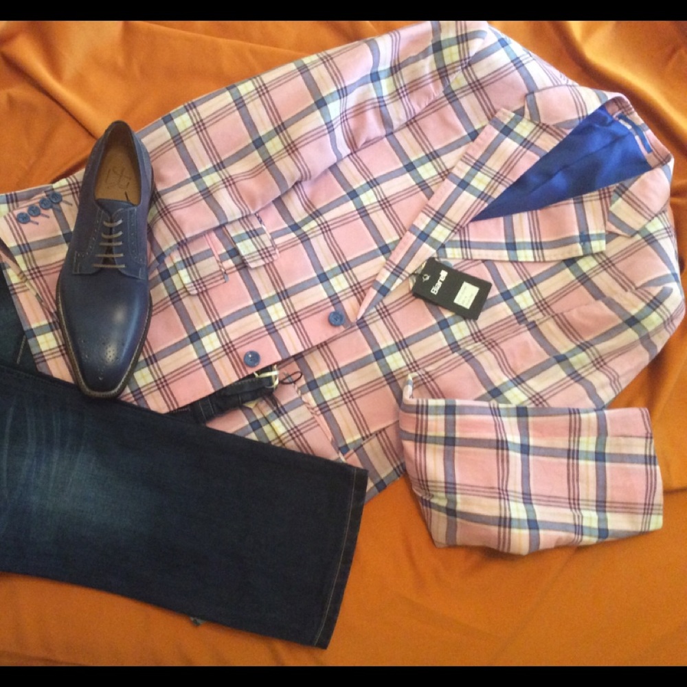 ✨HOST PICK✨NEW MEN’S SPORTCOAT PLAID PNK BLUE YELL